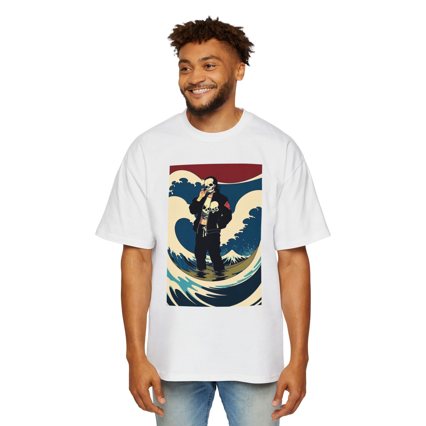 Men's Heavy Oversized Tee - Skull & Waves Graphic Tee