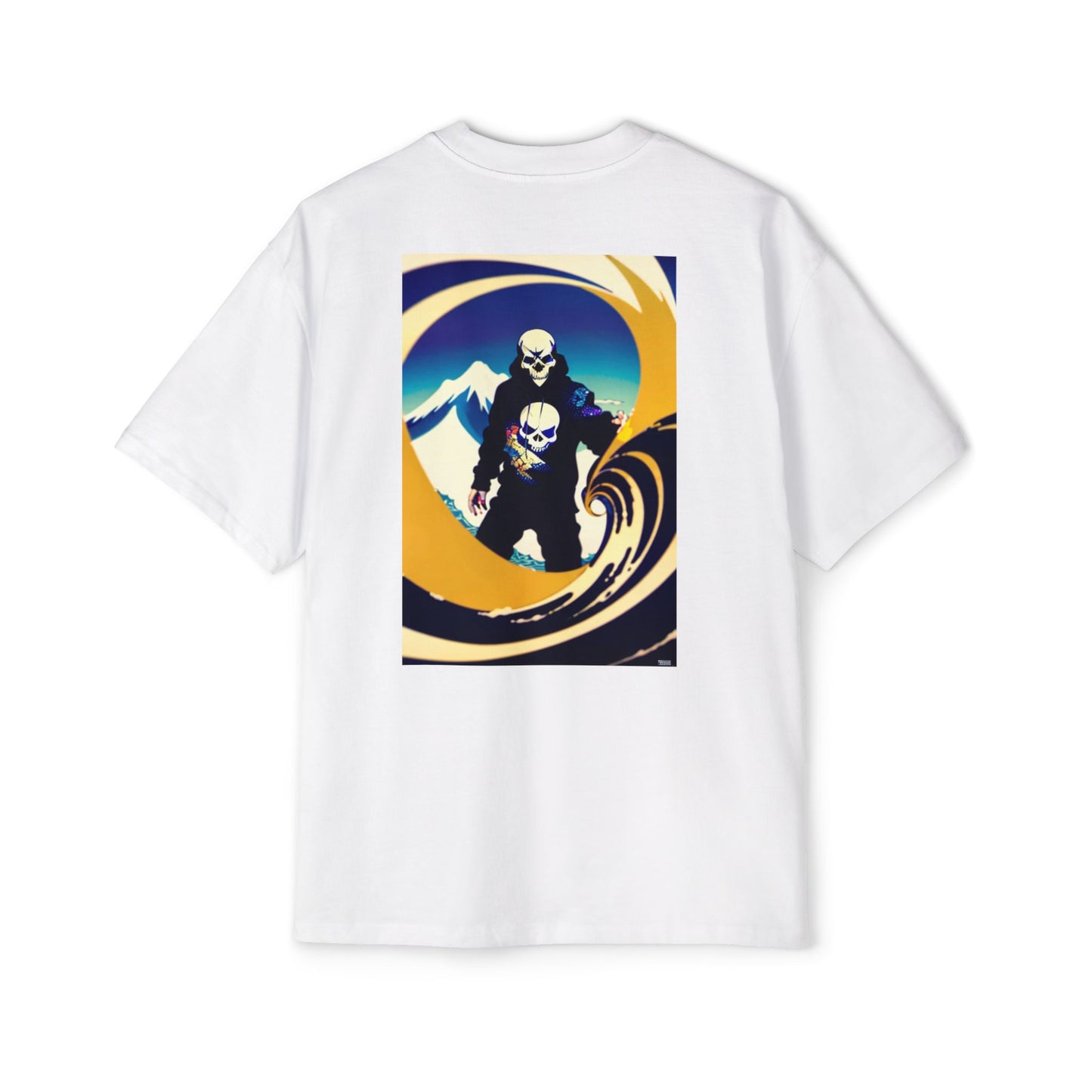 Men's Heavy Oversized Tee - Skull Wave Graphic Tee for Casual Style
