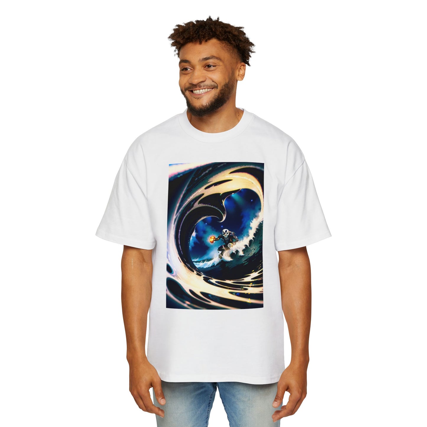Ocean Wave Art Heavy Oversized Tee for Men - Graphic Surf Tee
