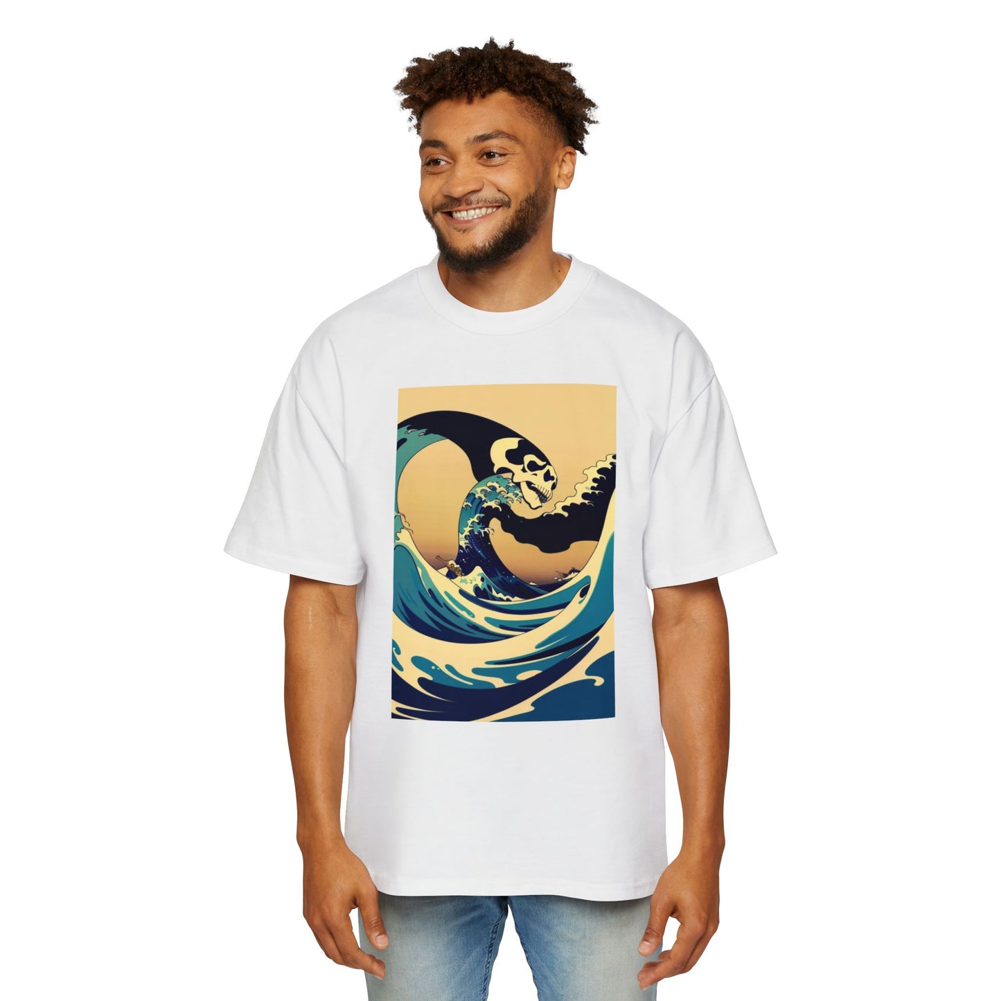 Men's Heavy Oversized Tee - Wave Art Graphic Tee