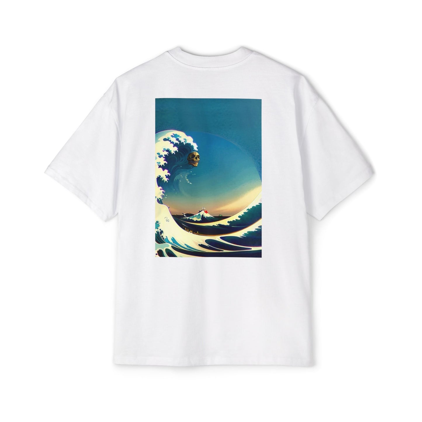 Men's Heavy Oversized Tee - Skull Wave Graphic T-Shirt
