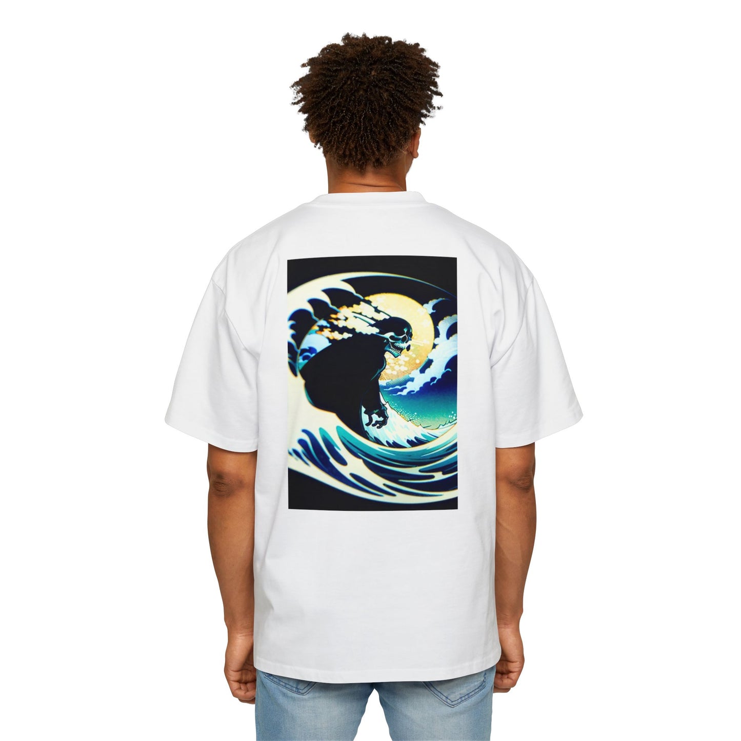 Ocean Wave Skull Men's Oversized Tee - Bold Graphic T-Shirt for Beach Lovers