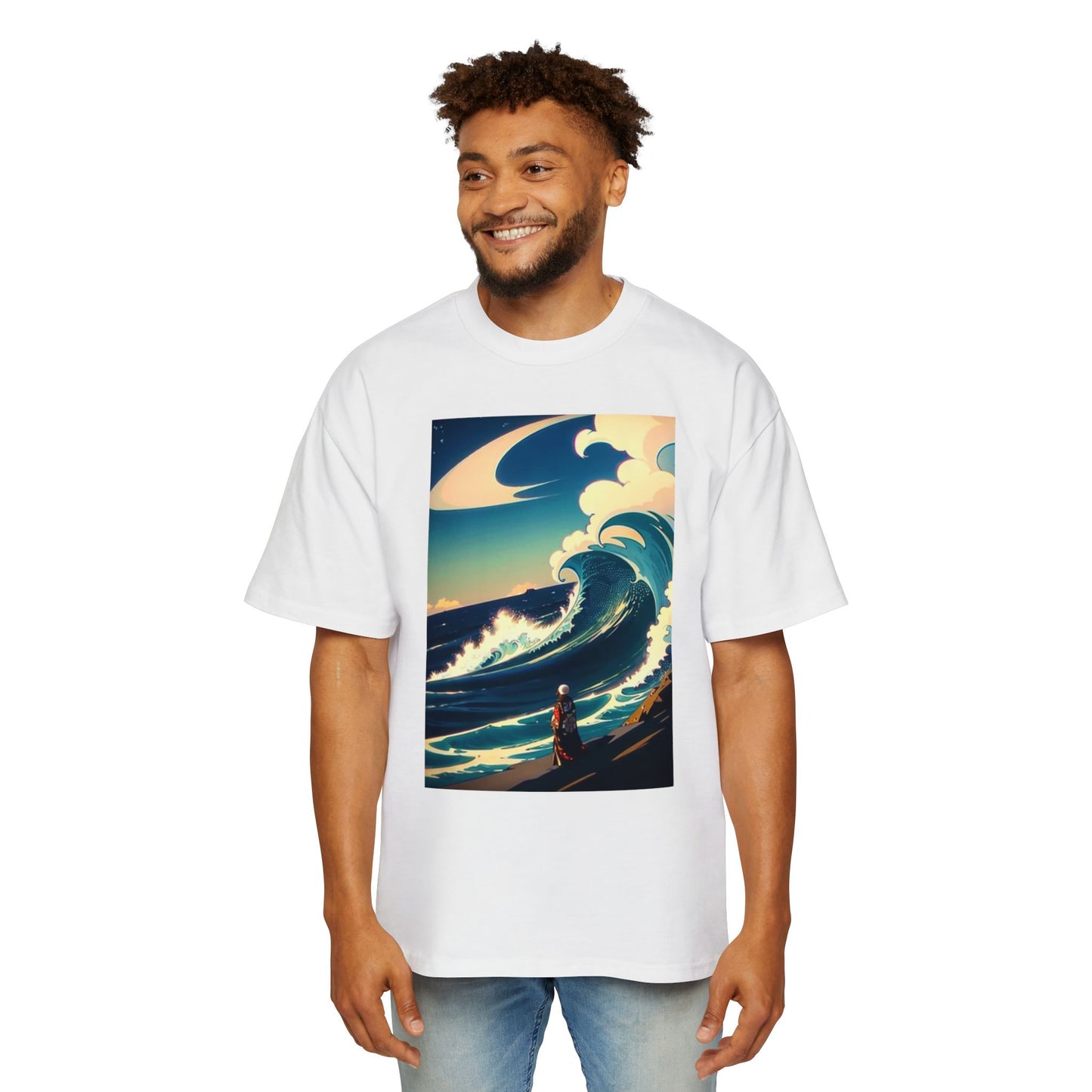 Ocean Wave Art Oversized Tee - Men's Graphic T-Shirt for Beach Lovers