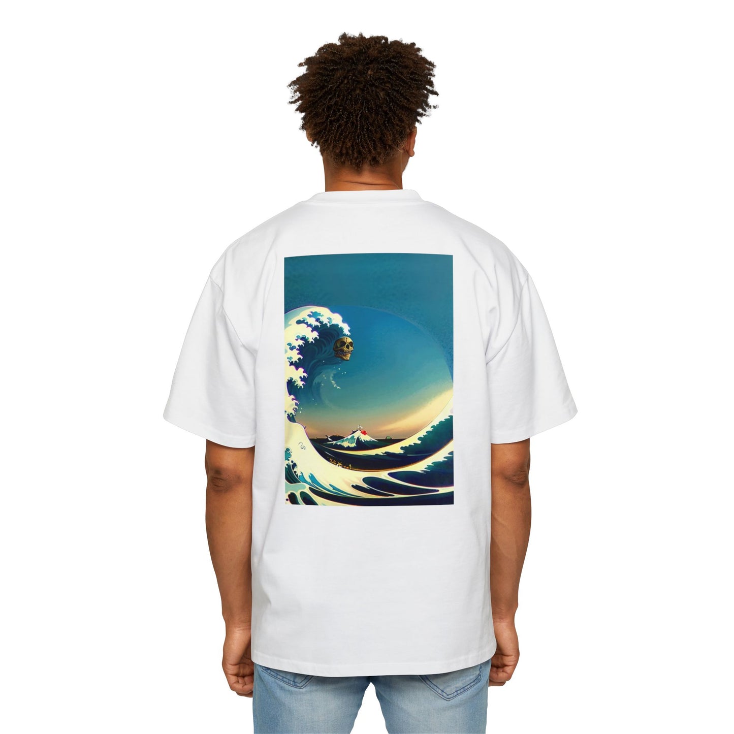 Men's Heavy Oversized Tee - Skull Wave Graphic T-Shirt