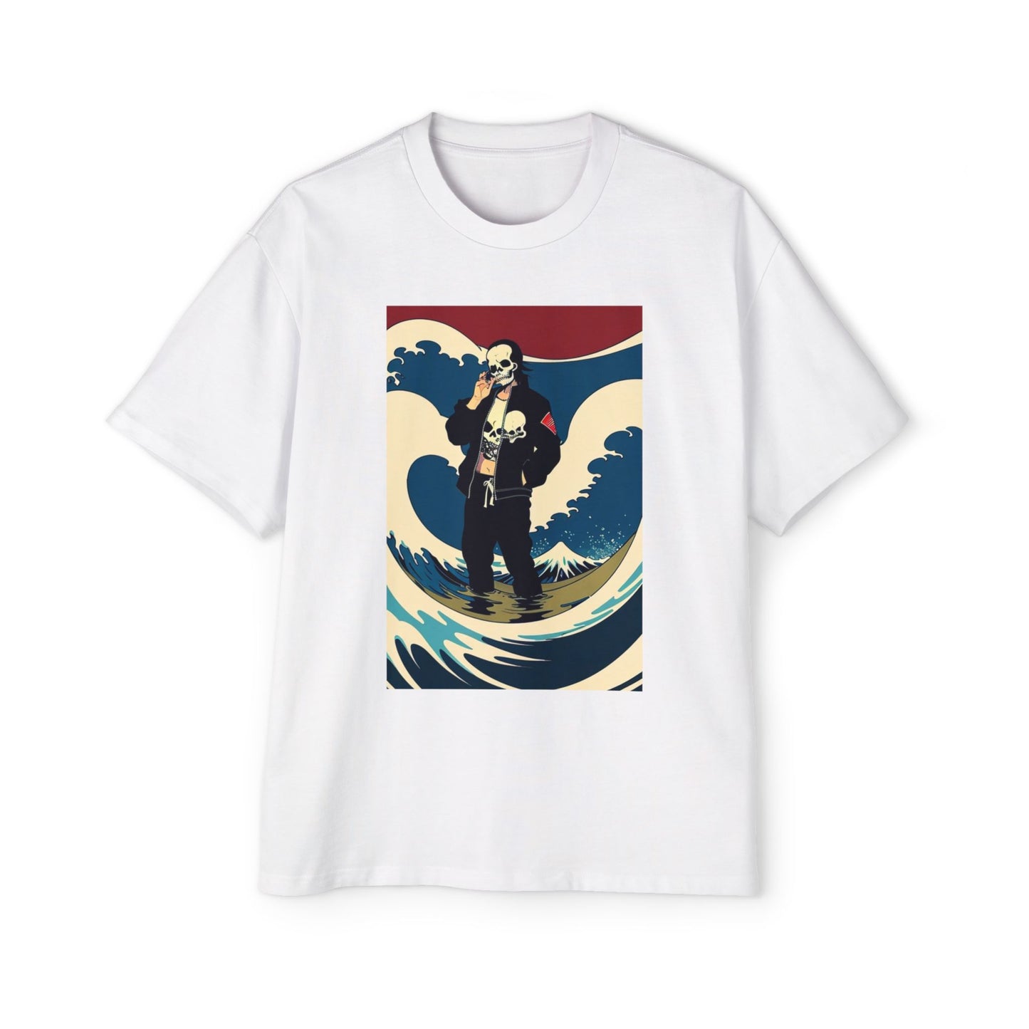Men's Heavy Oversized Tee - Skull & Waves Graphic Tee