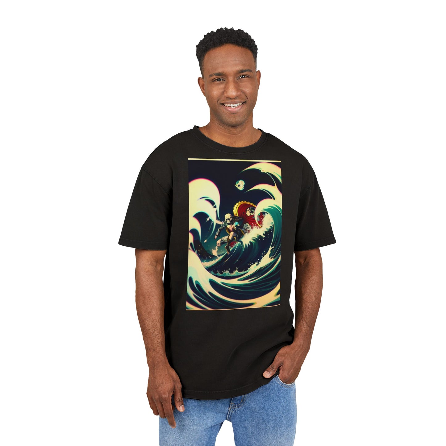 Men's Acid Washed Oversize Wave Tee - Stylish Graphic T-Shirt for Summer Vibes