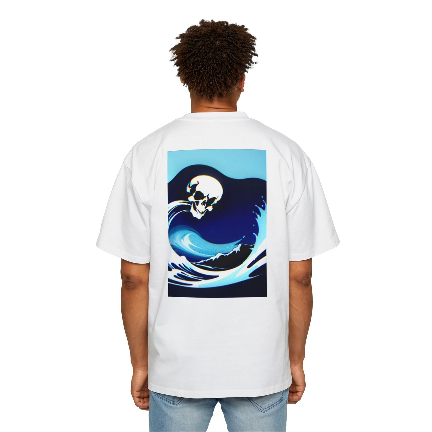 Men's Heavy Oversized Tee - Skull & Waves Graphic Tee