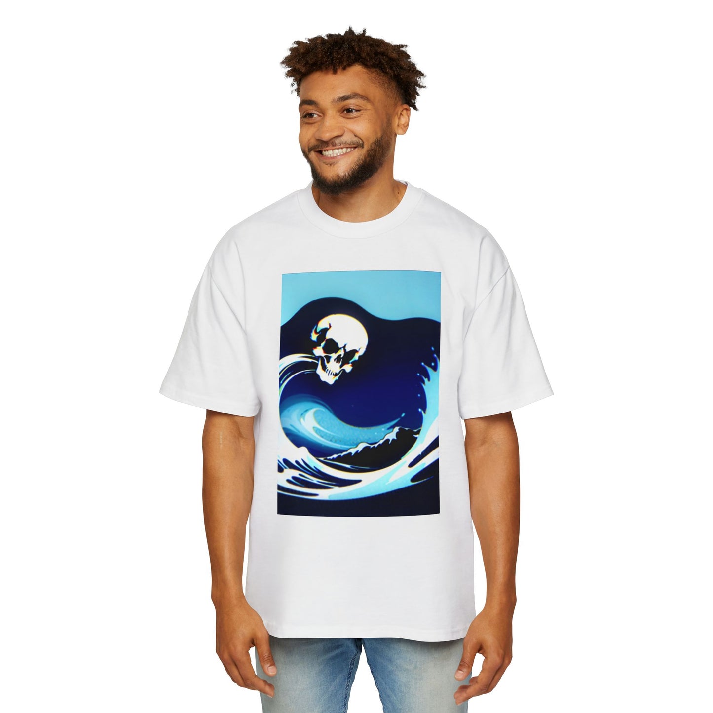 Men's Oversized Skull Wave Tee - Unique Graphic T-Shirt for Casual Wear
