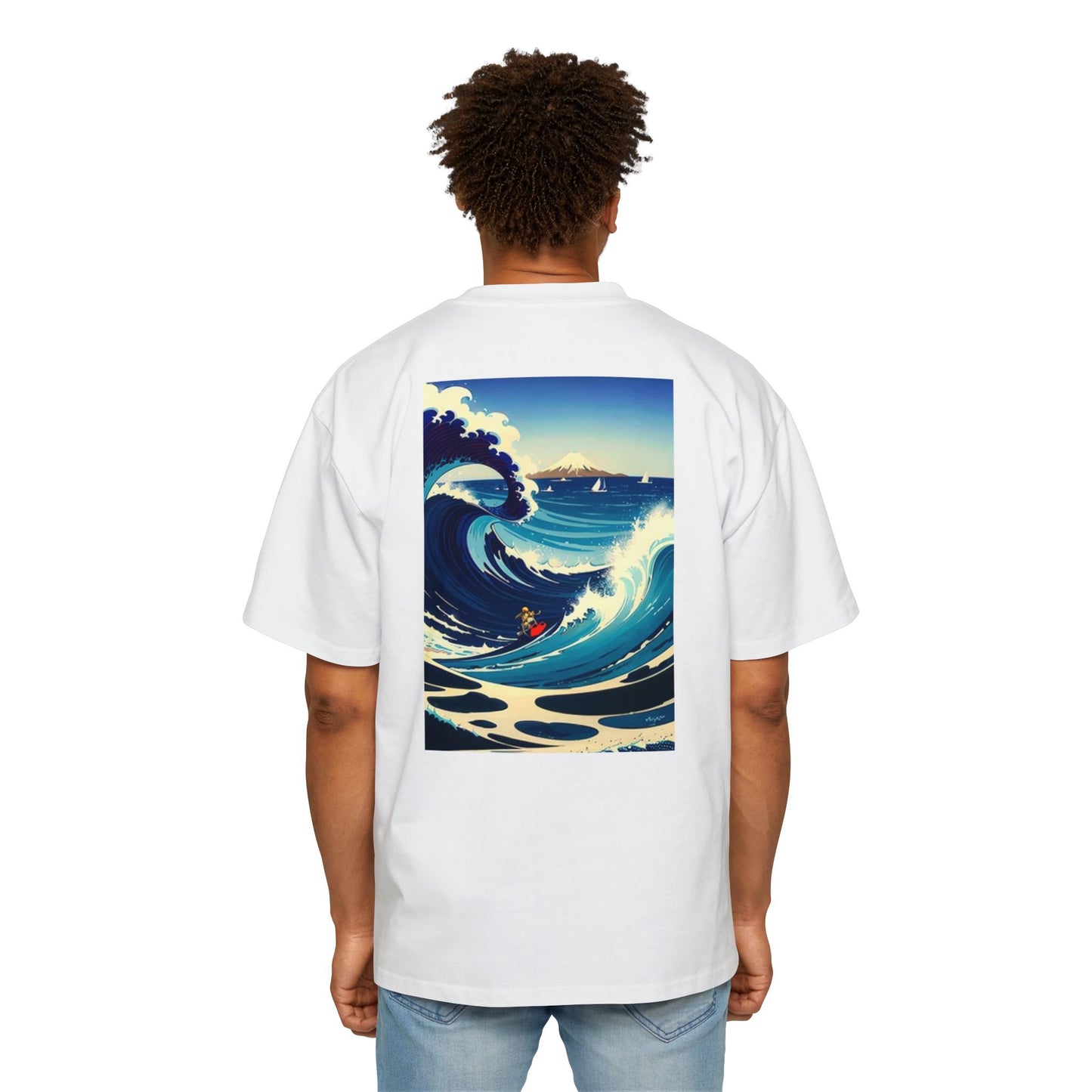 Men's Heavy Oversized Tee - Wave Art Graphic Tee | Surf & Beach Vibe | Perfect for Summer Adventures