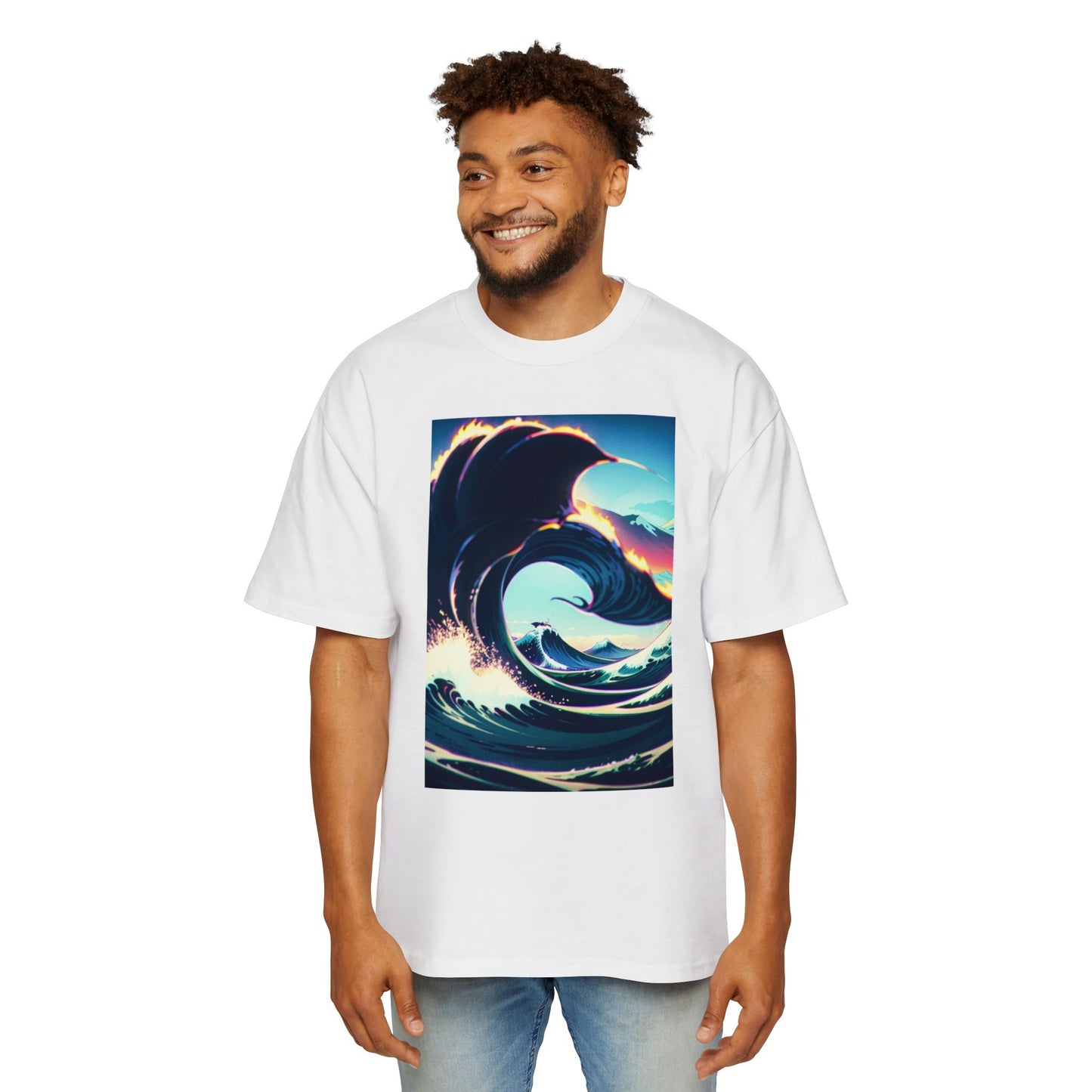 Men's Heavy Oversized Tee - Wave Art Graphic Tee | Surf & Beach Vibe | Perfect for Summer Adventures