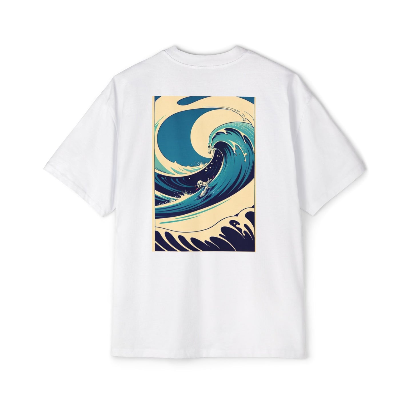 Men's Heavy Oversized Tee with Coastal Wave Art - Casual Beach Vibes