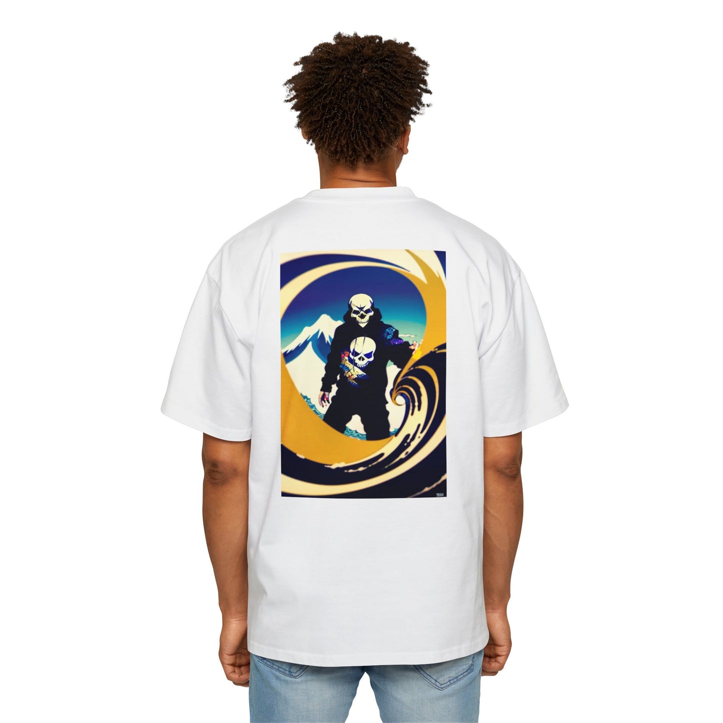 Men's Heavy Oversized Tee - Skull Wave Graphic Tee for Casual Style