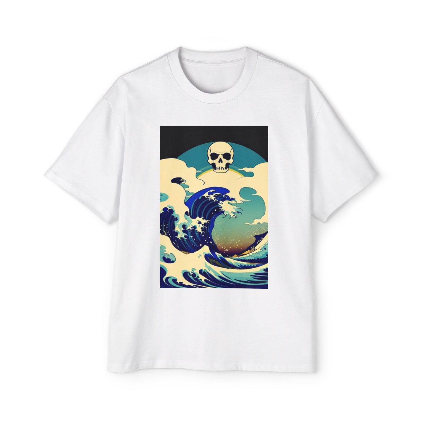 Ocean Wave Skull Men's Oversized Tee - Bold Graphic T-Shirt for Beach Lovers