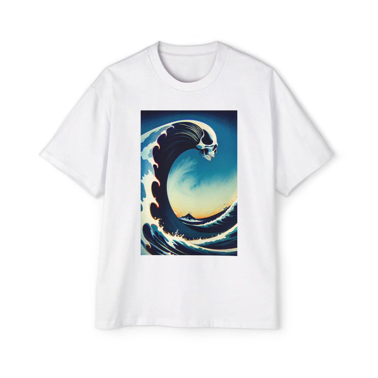 Men's Heavy Oversized Tee - Skull Wave Graphic T-Shirt