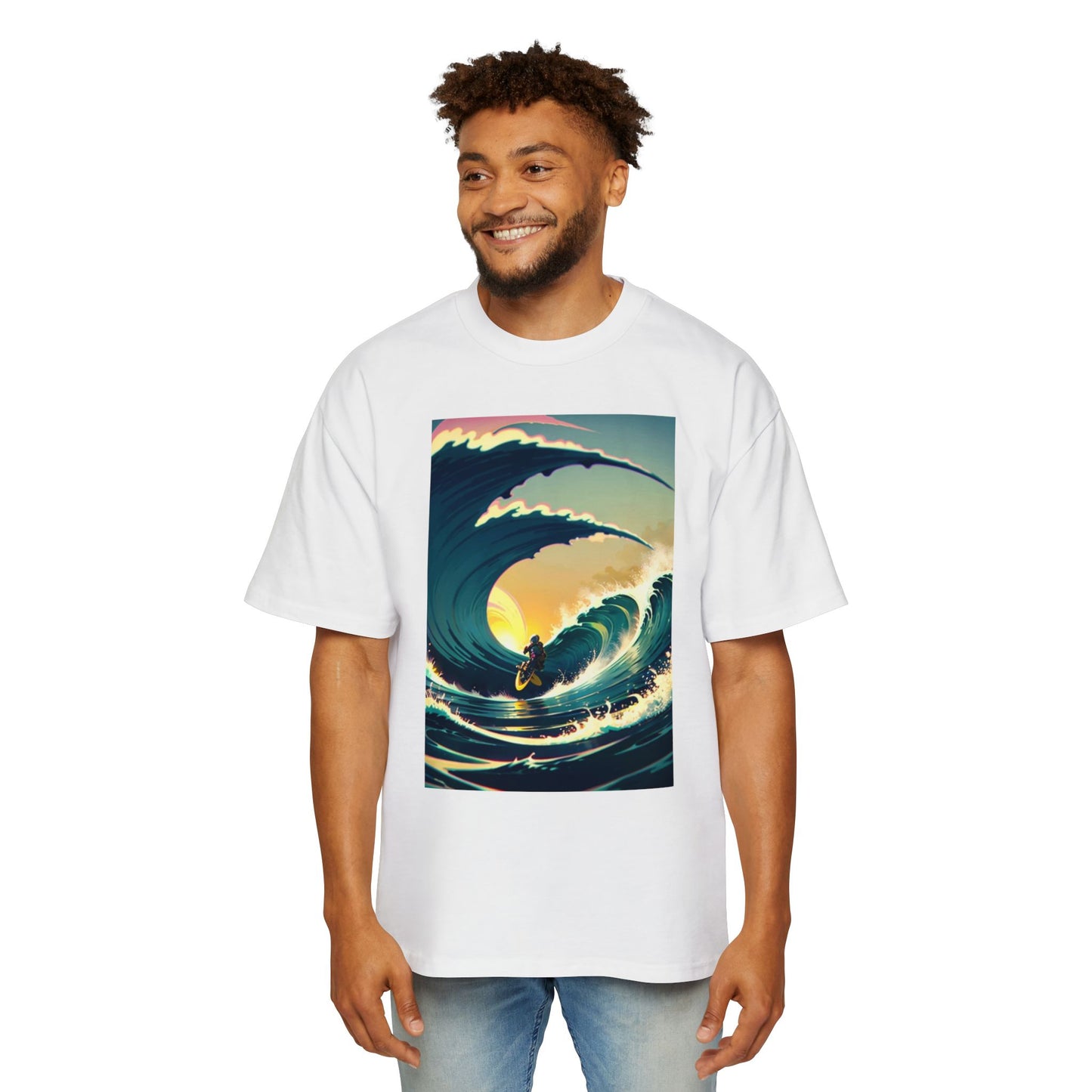 Surfing Waves Oversized Tee - Men's Graphic Shirt for Beach Lovers