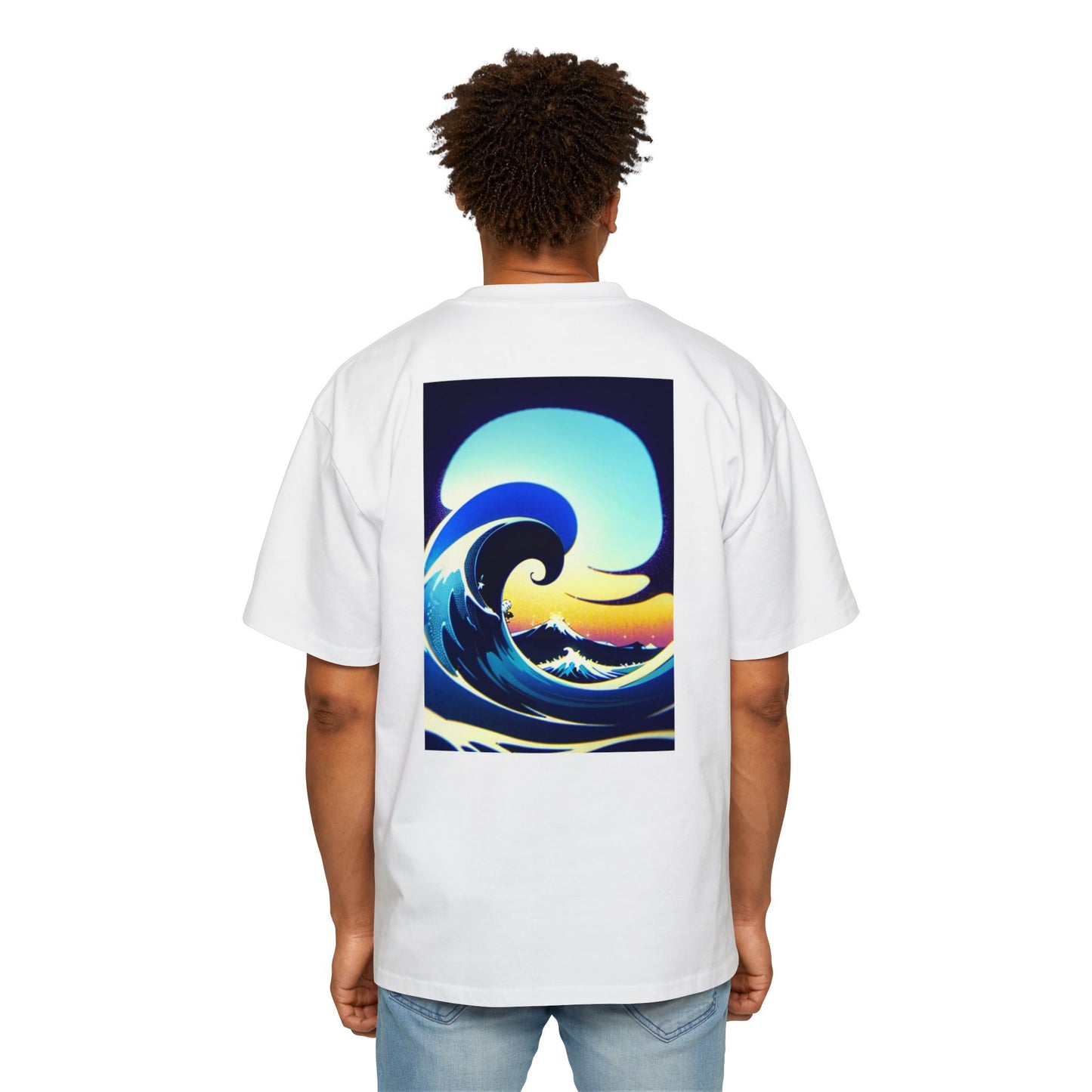 Ocean Wave Art Heavy Oversized Tee for Men - Graphic Surf Tee