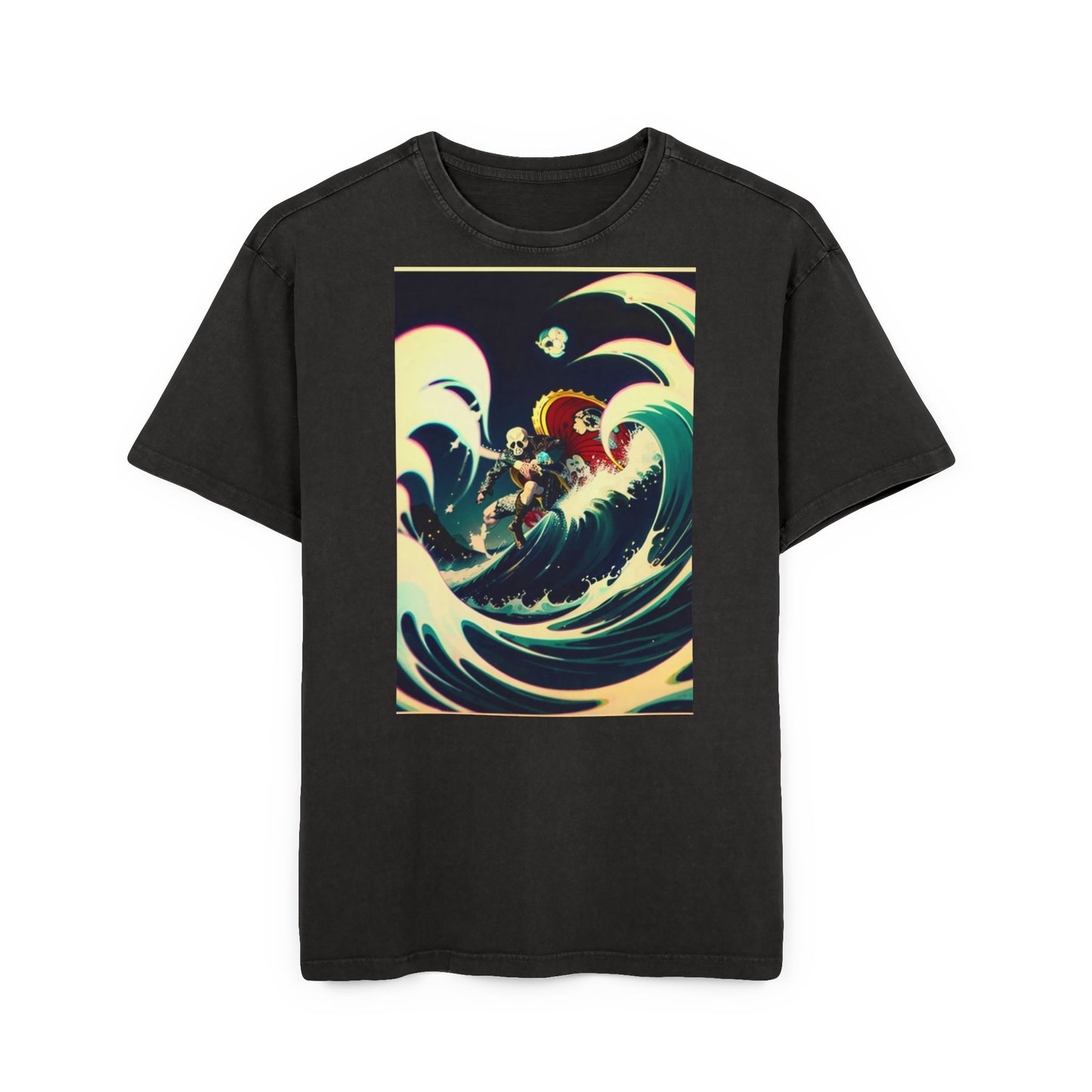 Men's Acid Washed Oversize Wave Tee - Stylish Graphic T-Shirt for Summer Vibes