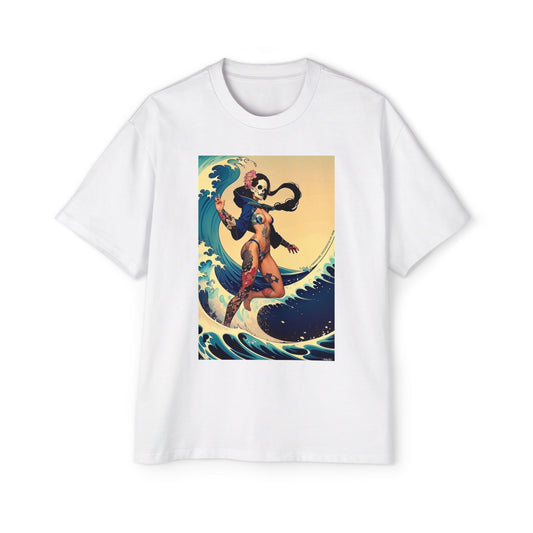 Men's Heavy Oversized Tee with Vintage Wave Art - Casual Graphic Shirt for Beach Vibes, Relaxed Fit, Gift for Him, Summer Style, [...]